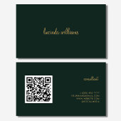 Carte De Visite QR Code Charcoal Chic Gold Script Monogramme