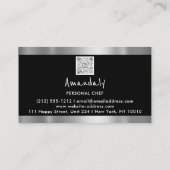 Carte De Visite QR Code Chef personnel Cuisine Restaurant Argent (Dos)