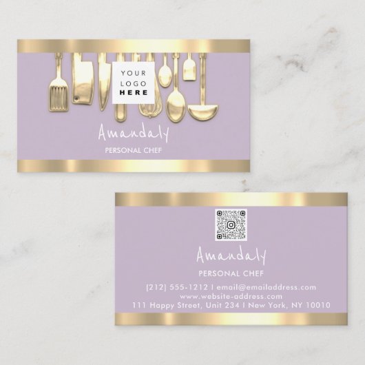 Carte De Visite QR Code Chef personnel Cuisine Restaurant Lavender (Devant / Derrière)
