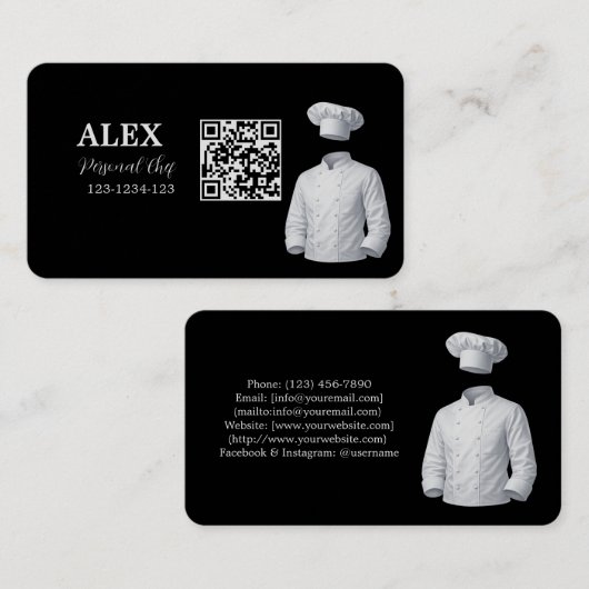 Carte de visite QR Code Chef Personnel Élégante en (Devant / Derrière)