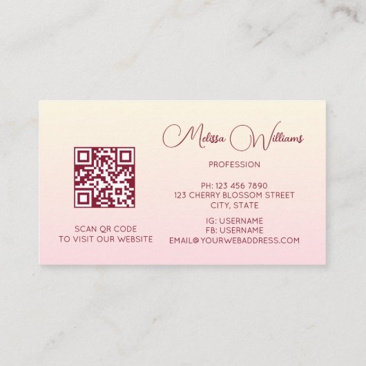 Carte De Visite QR Code | Cherry Blossom Pink (Dos)