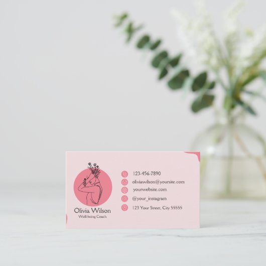 Carte De Visite QR Code Chic Feminine Rose (Debout devant)