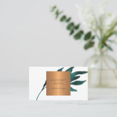 Carte De Visite QR CODE chic feuille bleue glam or designer intéri (Debout devant)