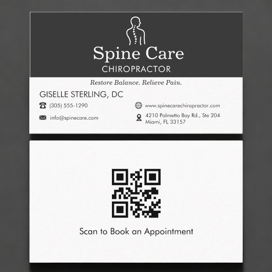 Carte De Visite QR Code Chiropractor Office Spine Logo