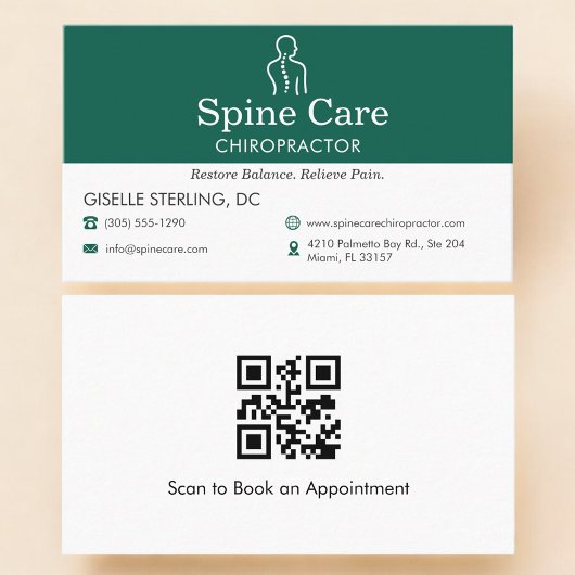 Carte De Visite QR Code Chiropractor Spine Care Office Icon