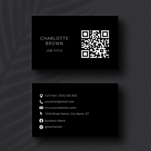 Carte De Visite QR Code classique noir professionnel personnalisé