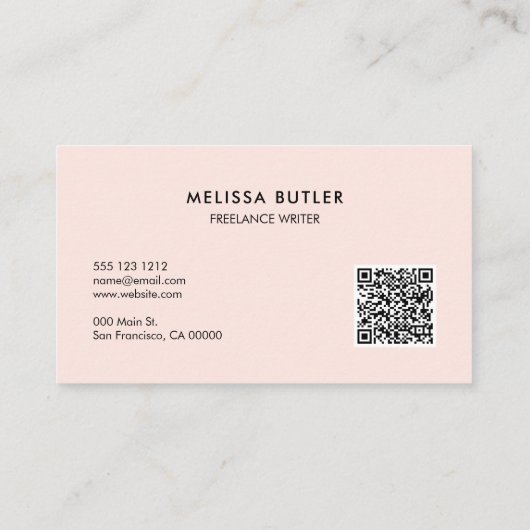 Carte De Visite QR Code Classy Minimal Blush Rose (Dos)