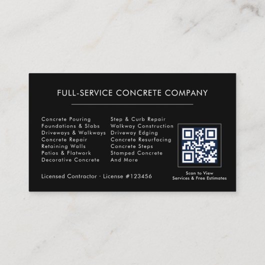Carte De Visite QR Code Concrete Cement Construction Services (Dos)