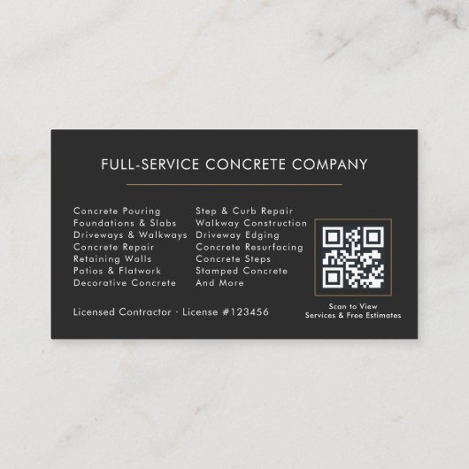 Carte De Visite QR Code Concrete Contractor Services (Dos)