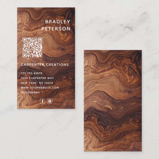 Carte De Visite QR Code Construction de menuiserie moderne en bois (Devant / Derrière)
