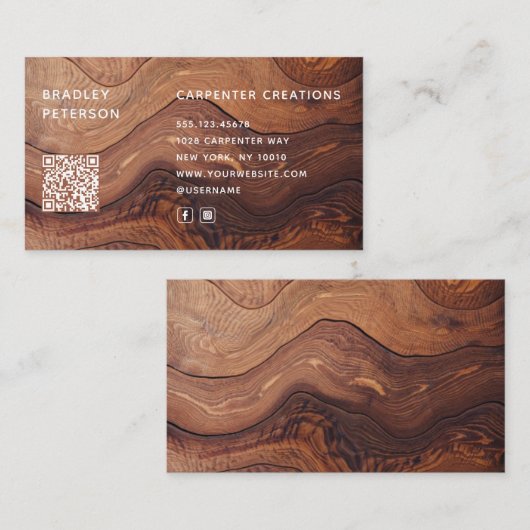 Carte De Visite QR Code Construction de menuiserie moderne en bois (Devant / Derrière)