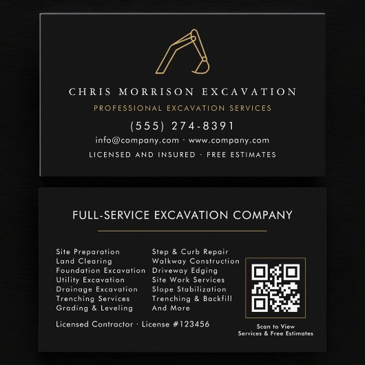 Carte De Visite QR Code Construction Excavator Heavy Equipment
