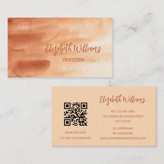 Carte De Visite QR Code crème en terre cuite Arrière - plan d'aqua (Devant / Derrière)
