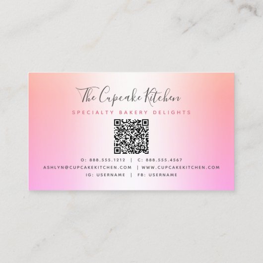 Carte De Visite QR Code Cupcake Bakou Chef Parties scintillant ros (Dos)