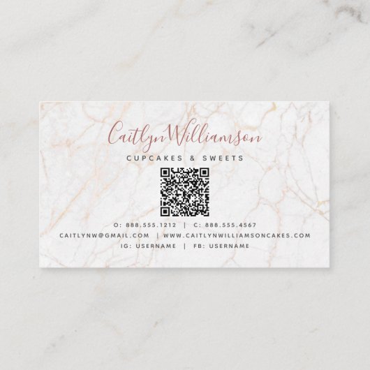 Carte De Visite QR Code Cupcake Rose Parties scintillant or Drift  (Dos)