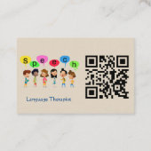 Carte De Visite QR Code Cute Kids Cartoon Holding Speech Words (Dos)