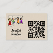 Carte De Visite QR Code Cute Kids Cartoon Holding Speech Words (Dos)
