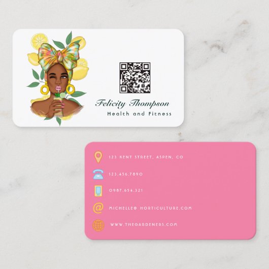 Carte de visite QR Code Dame Santé et Forme (Devant / Derrière)