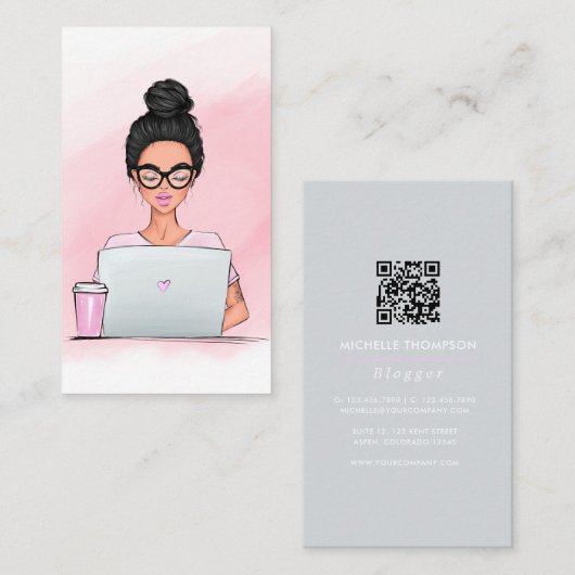 Carte de visite QR Code de la blogueuse patronne (Devant / Derrière)