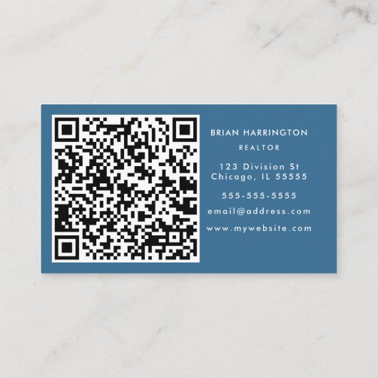 Carte De Visite QR Code de l'aquarelle scannable Côte Plage bleue (Dos)