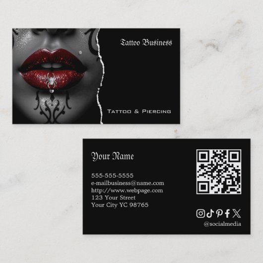Carte de visite QR code de salon d'artiste de tato (Devant / Derrière)