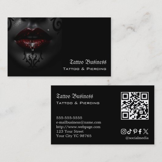 Carte de visite QR code de salon de tatouage (Devant / Derrière)