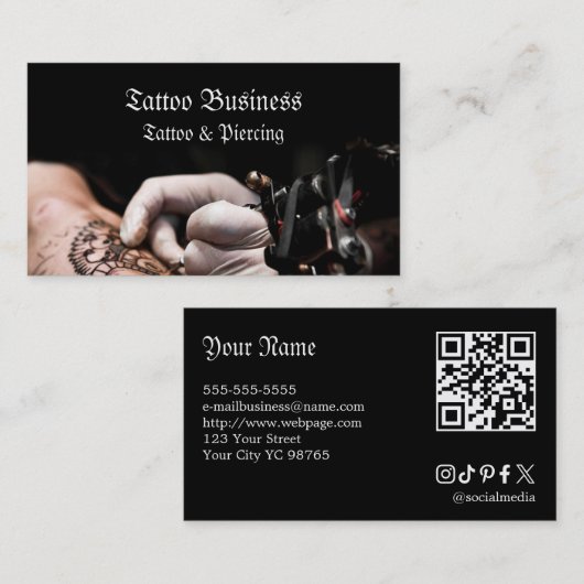 Carte de visite QR code de salon de tatouage d'art (Devant / Derrière)