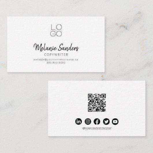 Carte de visite QR CODE de script noir et blanc mo (Devant / Derrière)