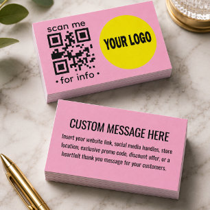 Carte de visite QR Code éditable Logo Moderne Rose