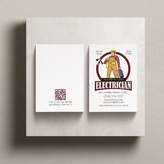 Carte De Visite QR Code Electricien Cool d'éclairage Rustique mode