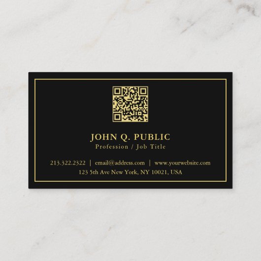 Carte De Visite QR Code Elégant Moderne Simple Modèle Black Gold (Dos)