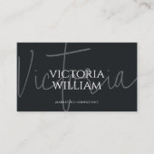 Carte de visite QR Code élégante Noir Gris Script (Devant)