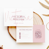 Carte de visite QR Code élégante rose pâle script