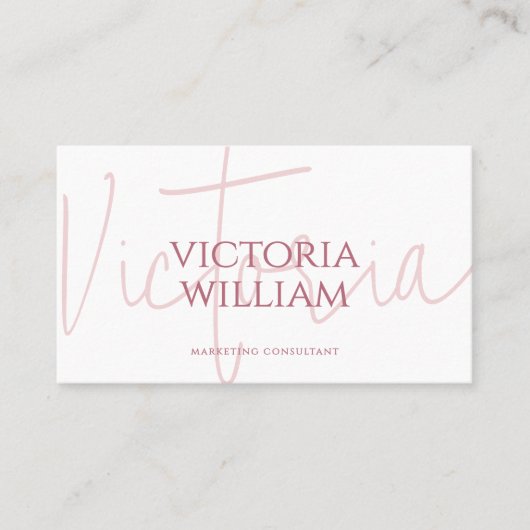 Carte de visite QR Code élégante rose pâle script (Devant)