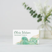 Carte De Visite Qr-code Emerald Vert et or Moderne Aquarelle (Debout devant)