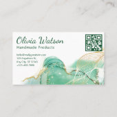 Carte De Visite Qr-code Emerald Vert et or Moderne Aquarelle (Dos)