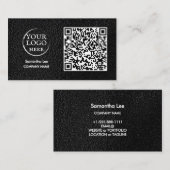 Carte de visite QR Code en cuir noir Logo moderne (Devant / Derrière)