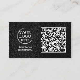 Carte de visite QR Code en cuir noir Logo moderne