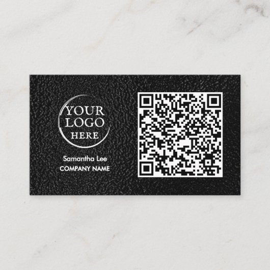 Carte de visite QR Code en cuir noir Logo moderne (Devant)