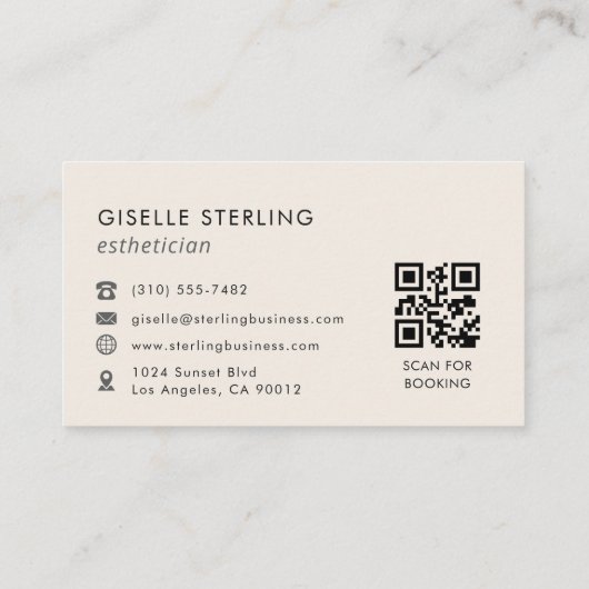 Carte De Visite QR Code Esthetician Modern Minimalist (Dos)