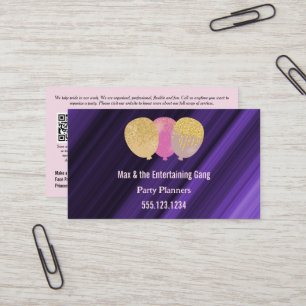 Carte De Visite QR Code et Parties scintillant rose Ballons Planif