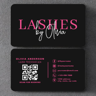 Carte De Visite QR Code Eye Lashes Technicien Hot Pink Noir