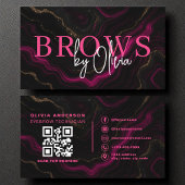 Carte De Visite QR Code Eyebrows Brows Artiste en marbre noir rose