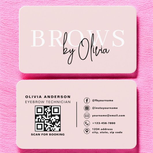 Carte De Visite QR Code Eyebrows Brows Technicien Blush Pink