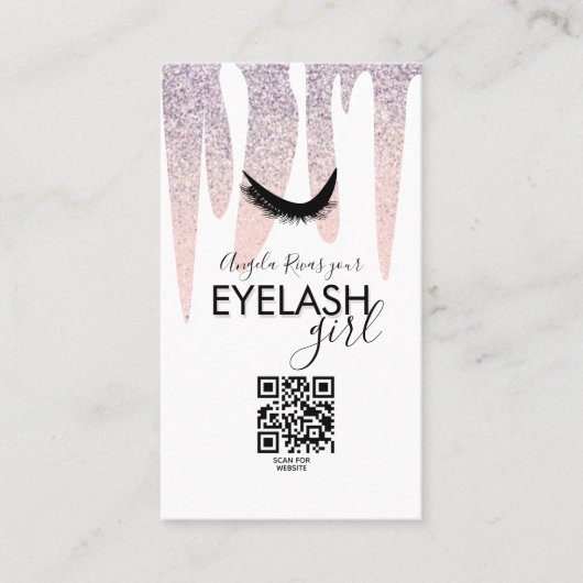 Carte De Visite QR CODE Eyelash fille rose Parties scintillant gou (Devant)