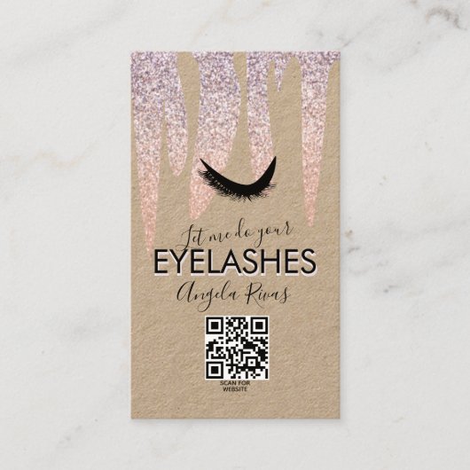 Carte De Visite QR CODE Eyelashes Parties scintillant rose goutte- (Devant)