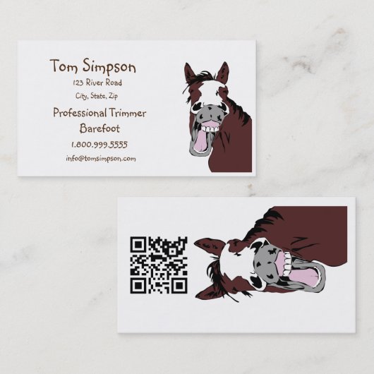 Carte De Visite QR Code Farrier Trimmer Happy Horse Business Card (Devant / Derrière)