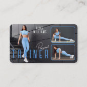 Carte De Visite QR Code Fitness Blue & Grey Personal Trainer Photo (Devant)