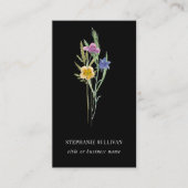 Carte De Visite QR Code Fleur sauvage professionnel noir (Devant)