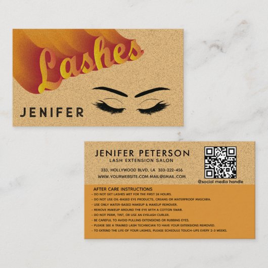 Carte De Visite QR code Funky rétro pastel lashes après soin (Devant / Derrière)